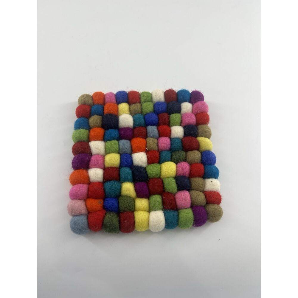 7.5” Handmade Colorful Multicolor Felt Balls Cushion Trivet Square Wool Pom Pom